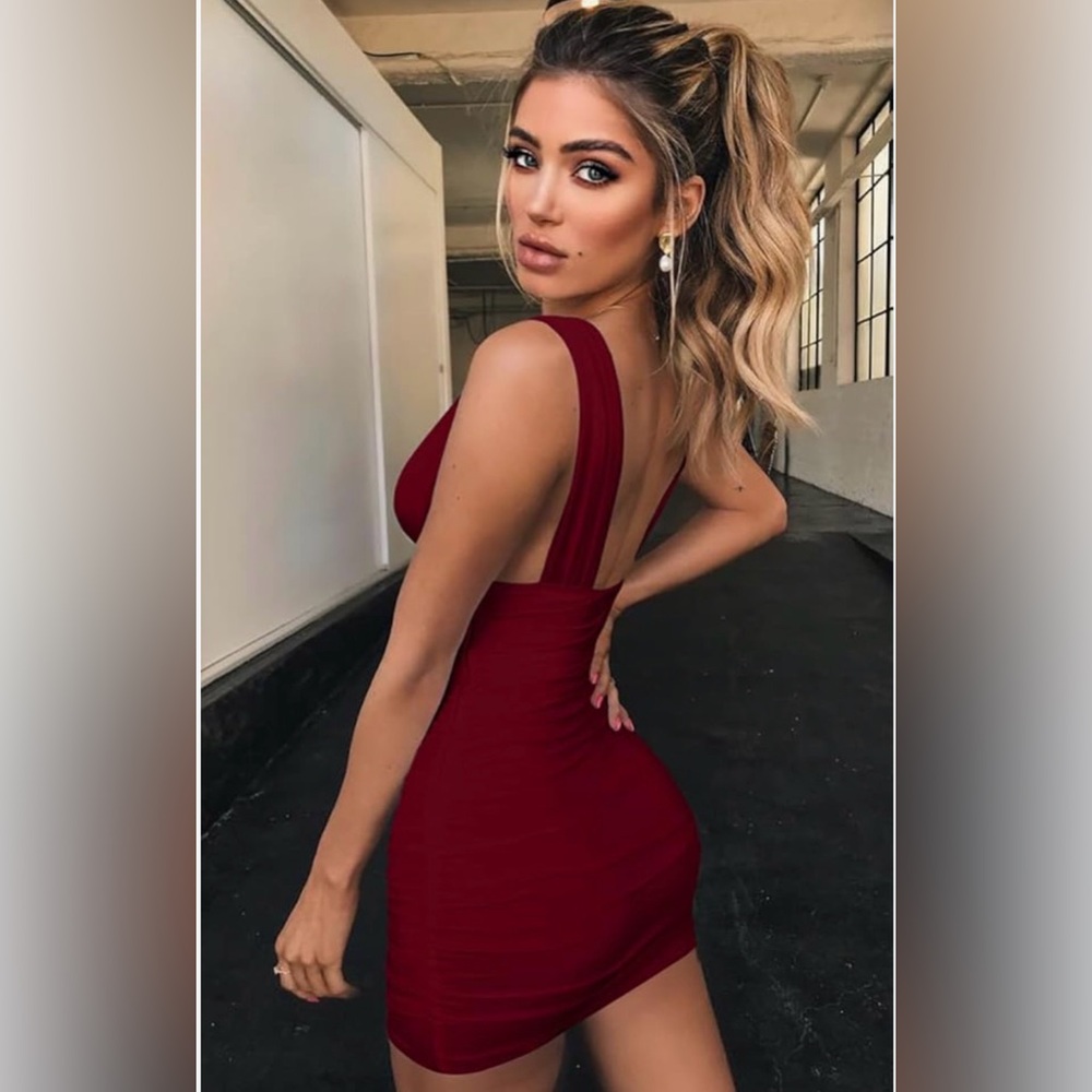 Women's Sexy Bodycon Sleeveless Small burgundy christmas new year party - Picture 2 of 7